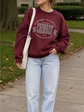 Vintage 90s Harvard University Crimson Crewneck Sweatshirt Burgundy Ivy League